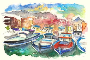 Peinture intitulée "Boats in Porticello…" par Miki De Goodaboom, Œuvre d'art originale, Aquarelle