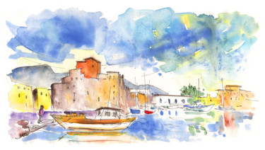 Painting titled "Boats in Trapani" by Miki De Goodaboom, Original Artwork, Watercolor