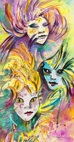 Peinture intitulée "Carnivale in Taormi…" par Miki De Goodaboom, Œuvre d'art originale, Aquarelle