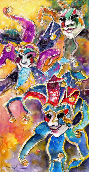 Pittura intitolato "Carnivale in Taormi…" da Miki De Goodaboom, Opera d'arte originale, Acquarello