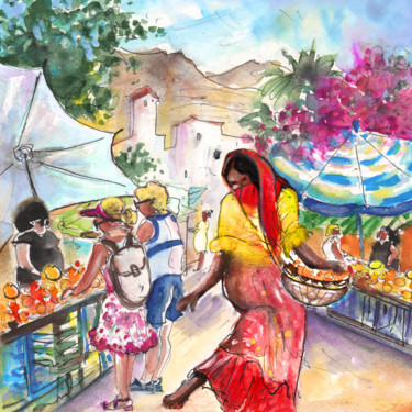 Картина под названием "Wednesday Market in…" - Miki De Goodaboom, Подлинное произведение искусства, Акварель