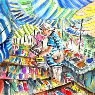 Pintura titulada "Book Stall on Turre…" por Miki De Goodaboom, Obra de arte original, Acuarela