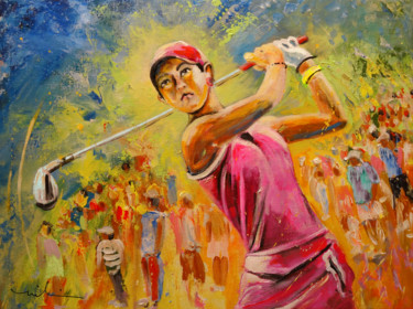 Malerei mit dem Titel "Michelle Wie" von Miki De Goodaboom, Original-Kunstwerk, Acryl