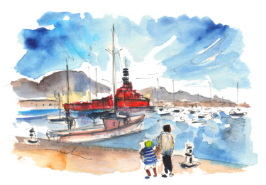 Ζωγραφική με τίτλο "Cartagena Harbour 02" από Miki De Goodaboom, Αυθεντικά έργα τέχνης, Ακουαρέλα