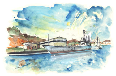 Pintura titulada "Warship in Cartagena" por Miki De Goodaboom, Obra de arte original, Acuarela