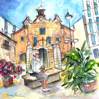Pintura intitulada "Del Carmen Church i…" por Miki De Goodaboom, Obras de arte originais, Aquarela