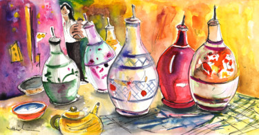 Painting titled "Oil Dispensers From…" by Miki De Goodaboom, Original Artwork, Watercolor