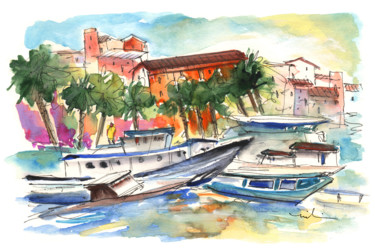 Malerei mit dem Titel "Boats in Porticello…" von Miki De Goodaboom, Original-Kunstwerk, Aquarell