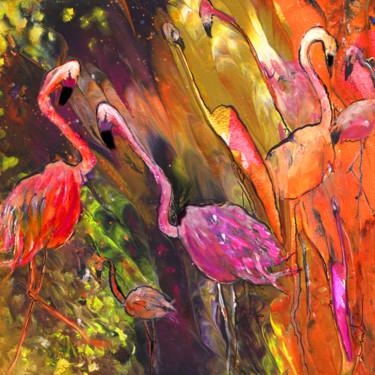Pintura intitulada "Flamingoes Wild" por Miki De Goodaboom, Obras de arte originais, Acrílico