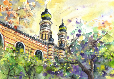 Painting titled "A Church In Budapes…" by Miki De Goodaboom, Original Artwork, Watercolor