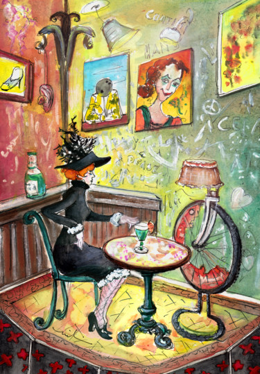 Pintura titulada "The Lautrec Girl In…" por Miki De Goodaboom, Obra de arte original, Acuarela