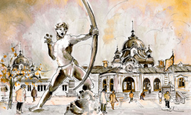 Ζωγραφική με τίτλο "The Archer From Bud…" από Miki De Goodaboom, Αυθεντικά έργα τέχνης, Ακουαρέλα