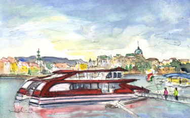 Ζωγραφική με τίτλο "The Danube In Budap…" από Miki De Goodaboom, Αυθεντικά έργα τέχνης, Ακουαρέλα