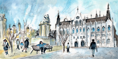 Malerei mit dem Titel "The Parliament Squa…" von Miki De Goodaboom, Original-Kunstwerk, Aquarell