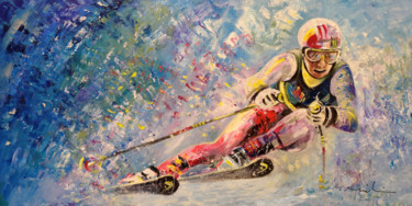 Painting titled "Skiing 08" by Miki De Goodaboom, Original Artwork, Acrylic