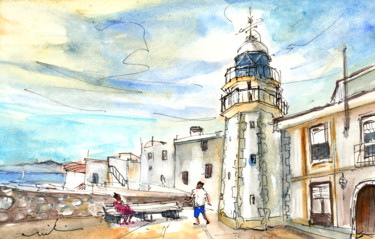 Painting titled "Light Tower from Pe…" by Miki De Goodaboom, Original Artwork, Watercolor