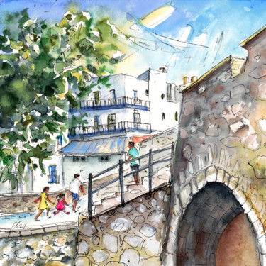 Painting titled "Peniscola Old Town…" by Miki De Goodaboom, Original Artwork, Watercolor