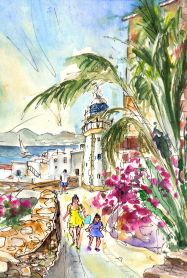 Painting titled "Peniscola Old Town…" by Miki De Goodaboom, Original Artwork, Watercolor