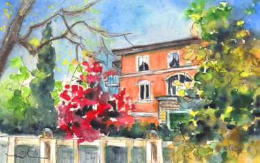 Painting titled "Autumn In Bergamo 01" by Miki De Goodaboom, Original Artwork, Watercolor