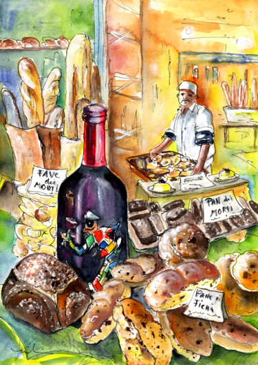 Schilderij getiteld "Bread From Bergamo" door Miki De Goodaboom, Origineel Kunstwerk, Aquarel