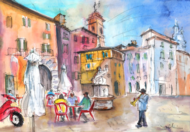 Pintura titulada "Bergamo Lower Town…" por Miki De Goodaboom, Obra de arte original, Acuarela