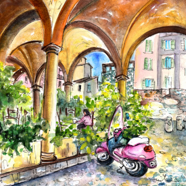 Malerei mit dem Titel "Bergamo Upper Town…" von Miki De Goodaboom, Original-Kunstwerk, Aquarell