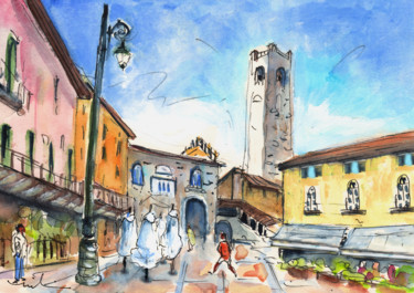 绘画 标题为“Bergamo Upper Town…” 由Miki De Goodaboom, 原创艺术品, 水彩