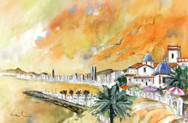 Pintura intitulada "Benidorm Old Town" por Miki De Goodaboom, Obras de arte originais, Aquarela