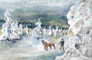 Картина под названием "A Man And His Horse…" - Miki De Goodaboom, Подлинное произведение искусства, Акварель