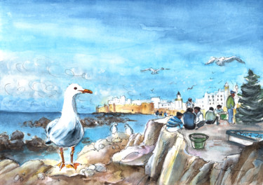 Malerei mit dem Titel "Seagull In Essaouira" von Miki De Goodaboom, Original-Kunstwerk, Tinte