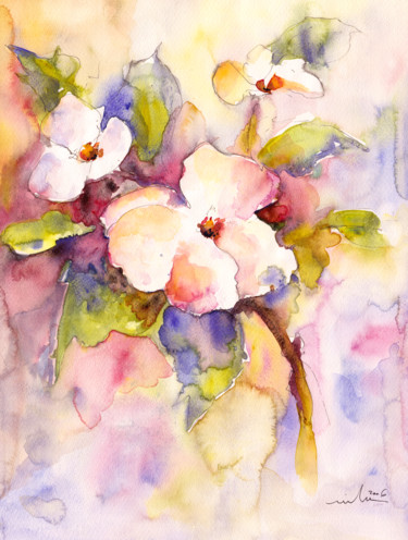 Schilderij getiteld "Blossoms" door Miki De Goodaboom, Origineel Kunstwerk, Aquarel