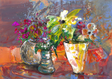 Painting titled "The Three Vases" by Miki De Goodaboom, Original Artwork, Acrylic