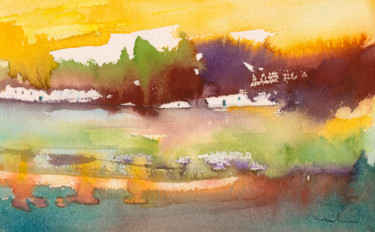 Painting titled "Late Afternoon 60" by Miki De Goodaboom, Original Artwork, Watercolor
