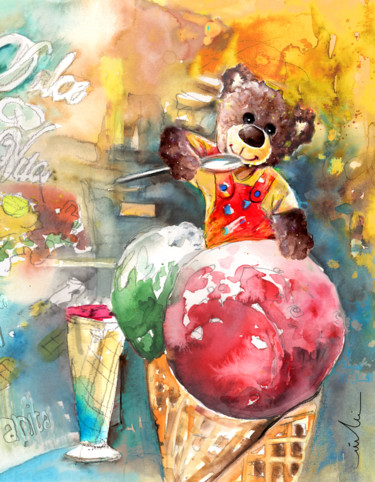 Pittura intitolato "Truffle McFurry Eat…" da Miki De Goodaboom, Opera d'arte originale, Acquarello