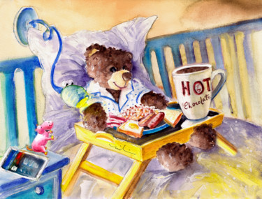 Картина под названием "Breakfast In Bed" - Miki De Goodaboom, Подлинное произведение искусства, Акварель
