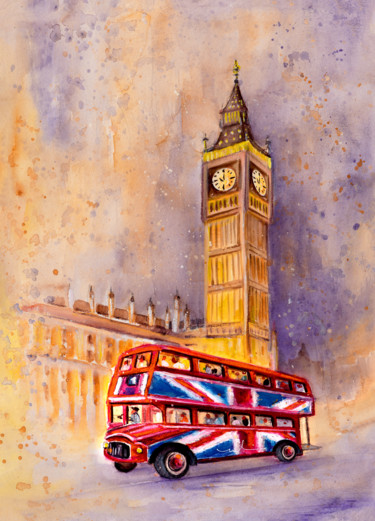 Malerei mit dem Titel "London Authentic" von Miki De Goodaboom, Original-Kunstwerk, Aquarell