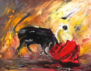 Malerei mit dem Titel "Bullfighting In Sha…" von Miki De Goodaboom, Original-Kunstwerk, Gouache