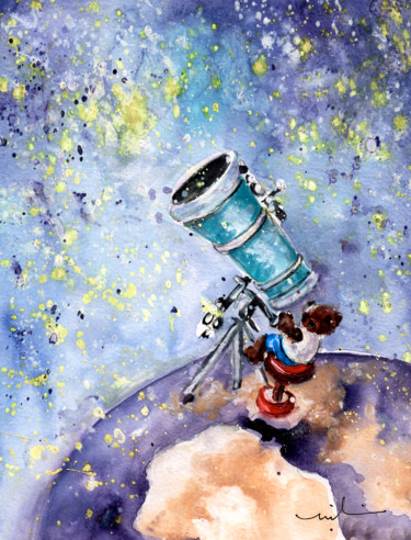 Pintura titulada "Starry Starry Night" por Miki De Goodaboom, Obra de arte original, Acuarela