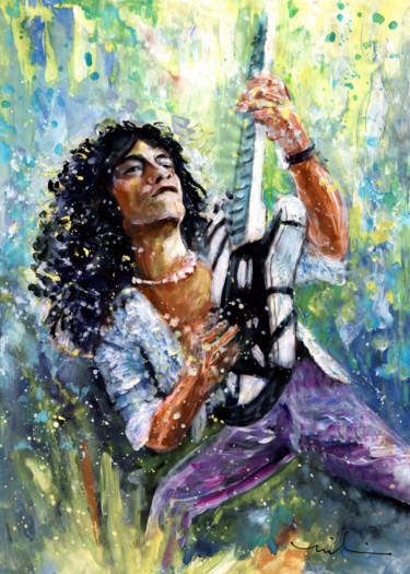 Painting titled "Eddie Van Halen" by Miki De Goodaboom, Original Artwork, Gouache
