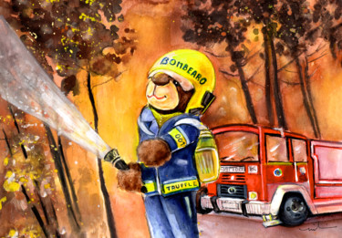 Painting titled "Fireman Truffle McF…" by Miki De Goodaboom, Original Artwork, Watercolor