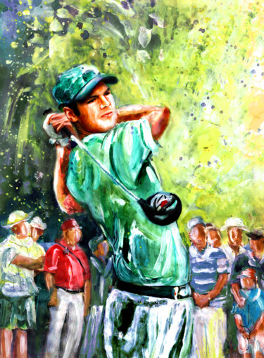 Painting titled "Martin Kaymer" by Miki De Goodaboom, Original Artwork, Gouache