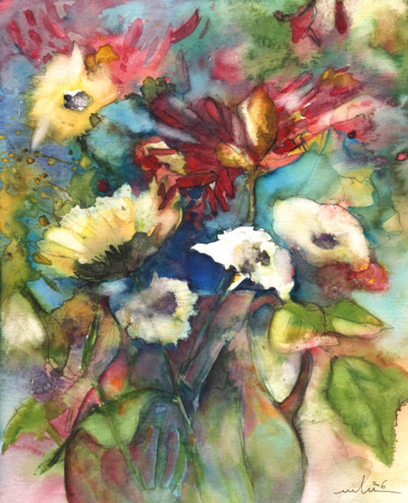 Malerei mit dem Titel "Bouquet In A Jar" von Miki De Goodaboom, Original-Kunstwerk, Tinte
