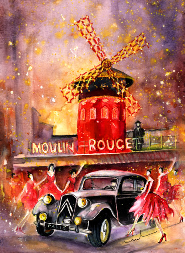 Schilderij getiteld "Moulin Rouge Authen…" door Miki De Goodaboom, Origineel Kunstwerk, Aquarel