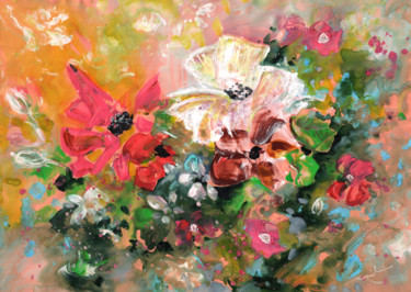 Schilderij getiteld "New Year Flowers" door Miki De Goodaboom, Origineel Kunstwerk, Gouache