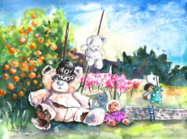 Painting titled "Go Teddy" by Miki De Goodaboom, Original Artwork, Watercolor