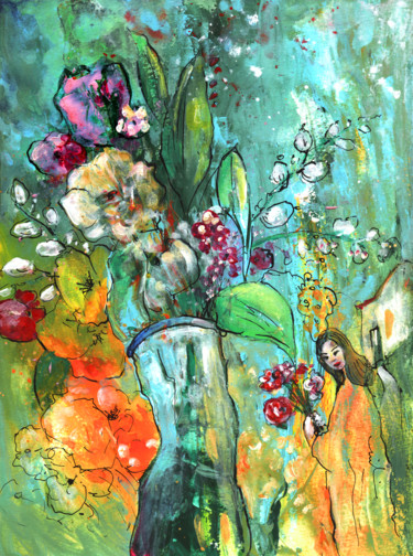 Malerei mit dem Titel "Flowers For You" von Miki De Goodaboom, Original-Kunstwerk, Acryl