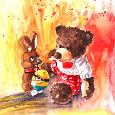Pintura titulada "The Easter Rabbit A…" por Miki De Goodaboom, Obra de arte original, Acuarela