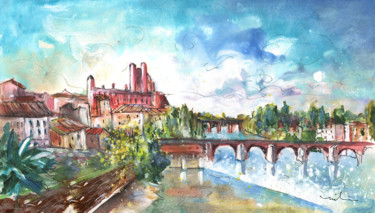 Peinture intitulée "Albi Panoramic View" par Miki De Goodaboom, Œuvre d'art originale, Gouache