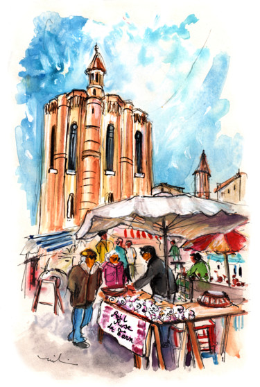 Schilderij getiteld "Saturday Market In…" door Miki De Goodaboom, Origineel Kunstwerk, Gouache