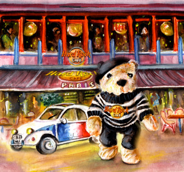 Painting titled "Hard Rock Cafe Tedd…" by Miki De Goodaboom, Original Artwork, Watercolor